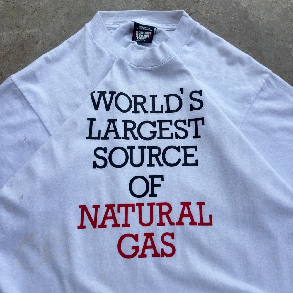 Vintage 90s Screen Stars Best Comedy‎ T-Shirt Natural Gas Funny White L (h1)